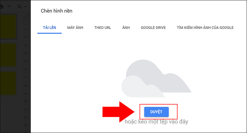 Chọn Duyệt để tải ảnh c&oacute; sẵn 